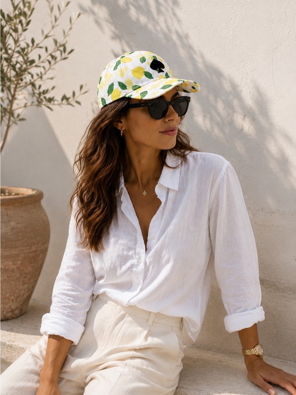 Kate Spade Lemon Print Baseball Cap White Yellow Green One Size Brand New